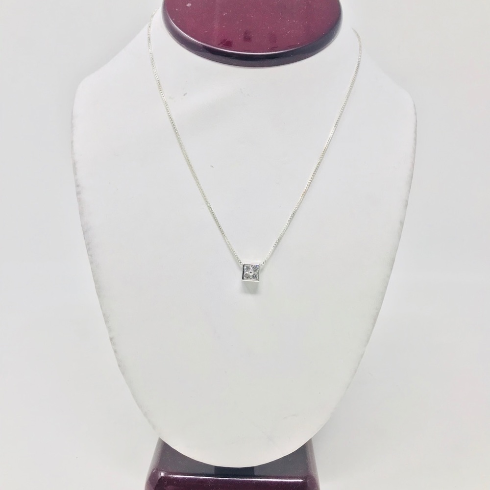 Solid 925 Sterling Silver Square Cut Pendant Neckl - image 2